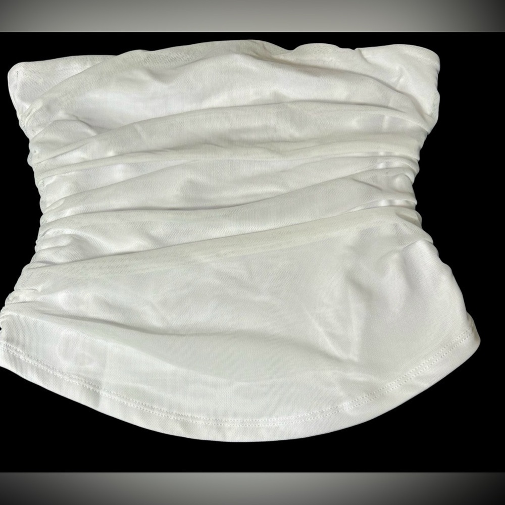 ReoRia 🤍 Ruched & Radiant! Strapless White Tube Top | Chic & Sleek